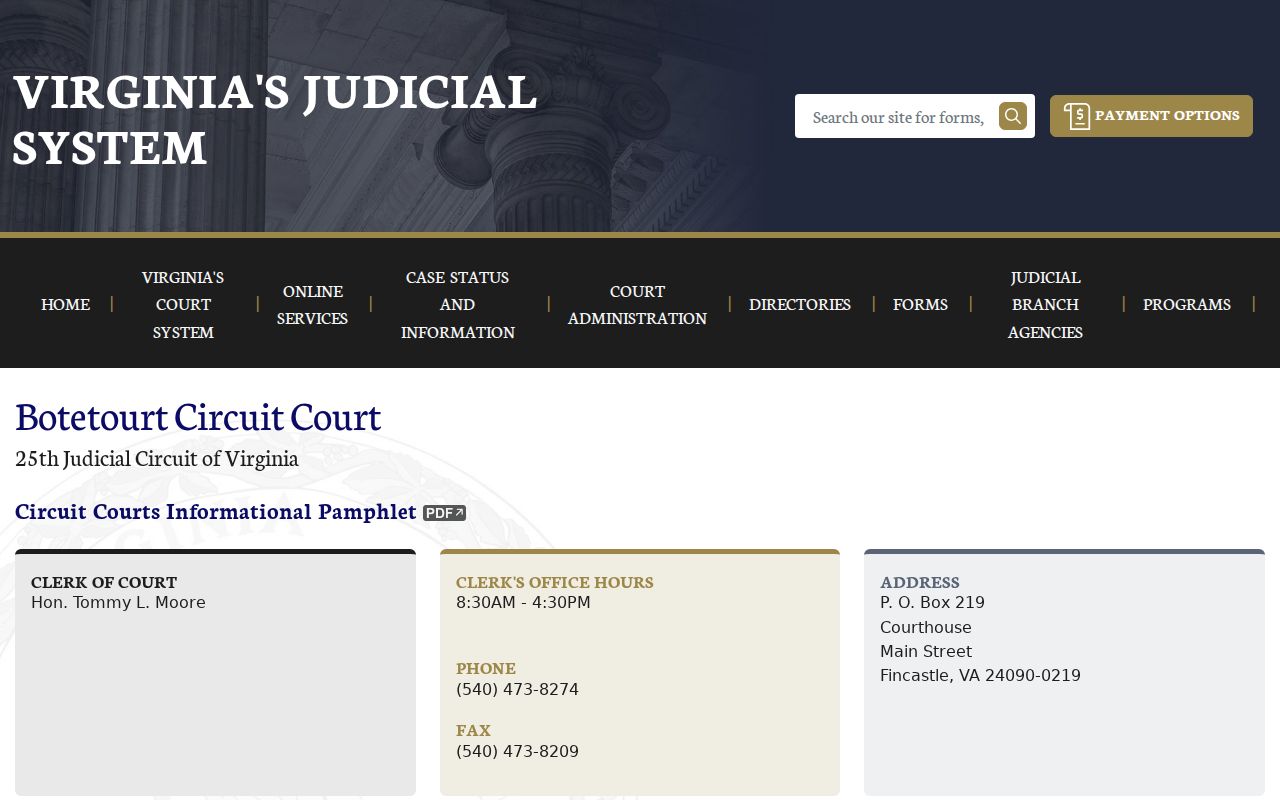 Botetourt County bench warrant and capias records, official Circuit Court page