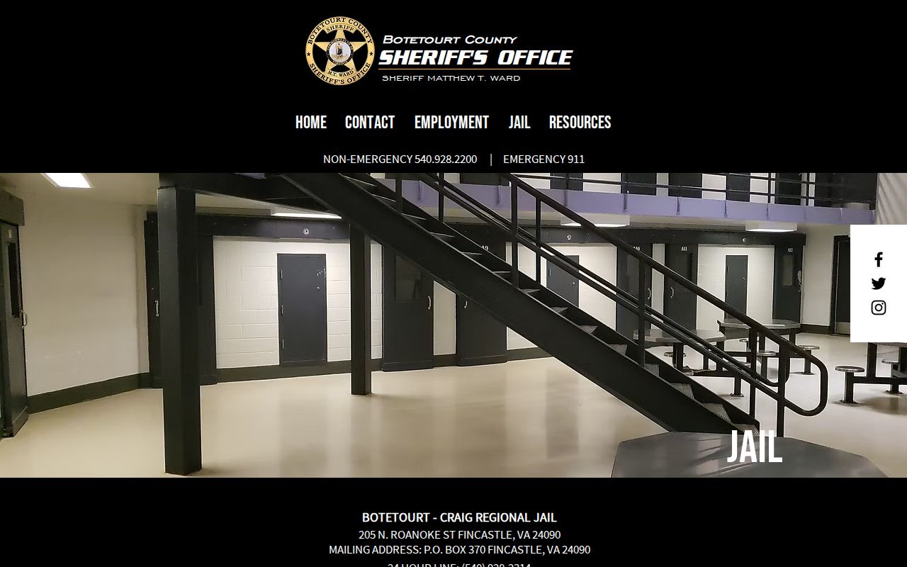 Botetourt County arrest warrant custody route, regional jail address and phone