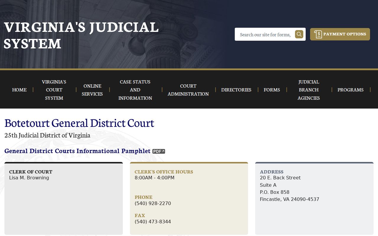 Botetourt County traffic warrant route, General District Court criminal and traffic schedule