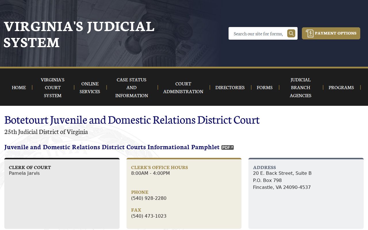 Botetourt County bench warrant route, Juvenile and Domestic Relations Court clerk