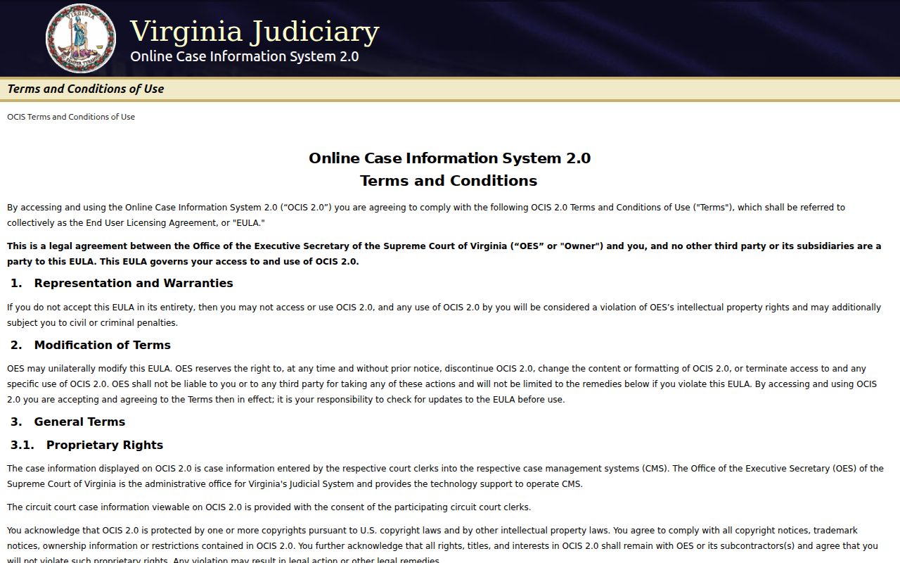 Botetourt County warrant search alternative, Virginia OCIS court-level and search controls