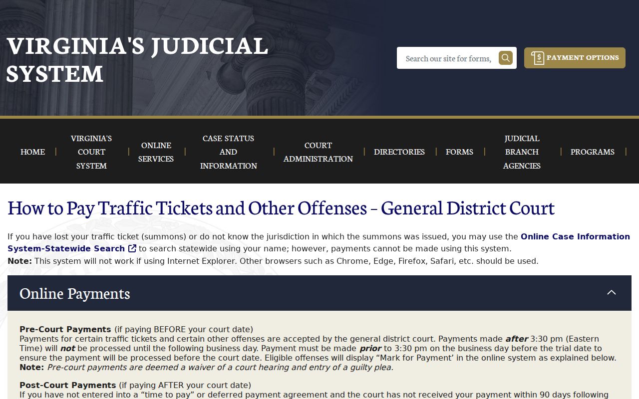 Botetourt County traffic warrant payment, official General District Court payment instructions