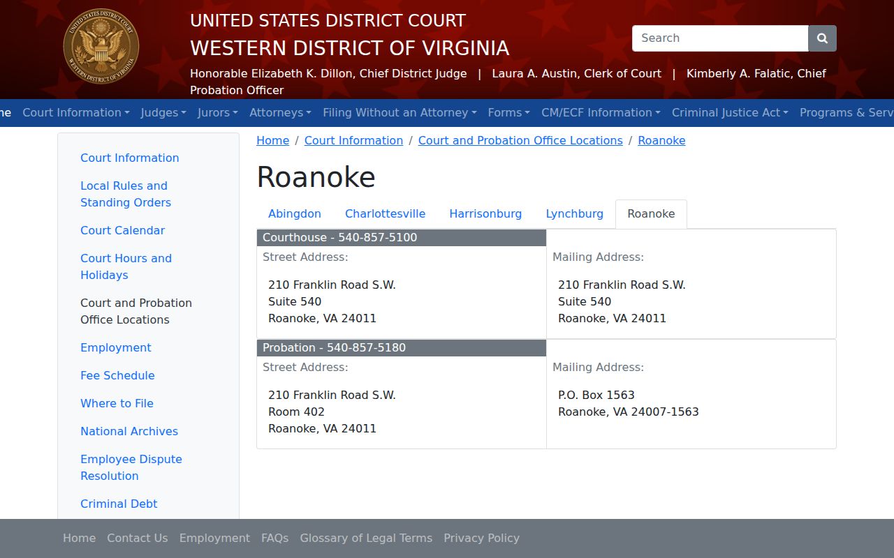 Botetourt County arrest warrant jurisdiction, Western District of Virginia Roanoke courthouse