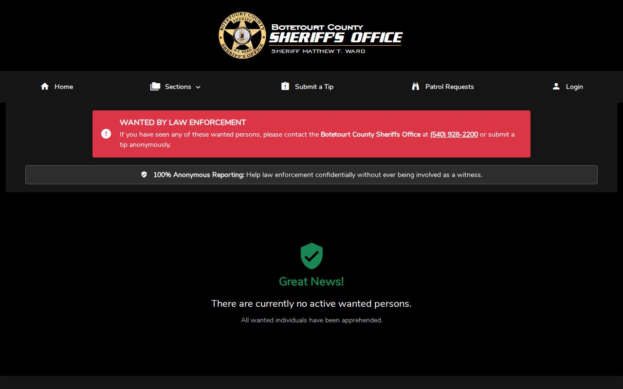 Botetourt County most wanted program interface and official public safety message